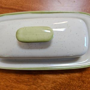 country casual speckled butter dish hand painted stoneware Japan